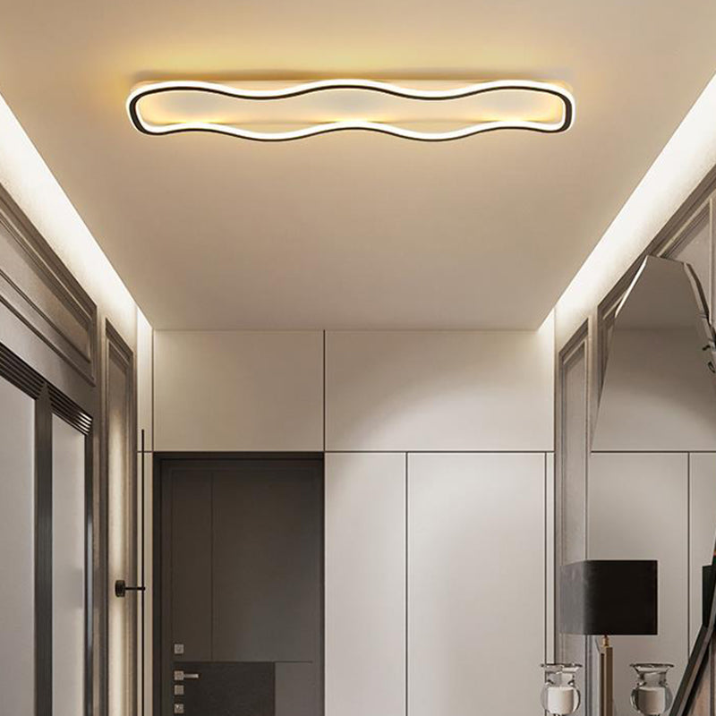 Modern Minimalist Aluminum PVC Corrugated Strip LED Flush Mount Ceiling Light For Living Room