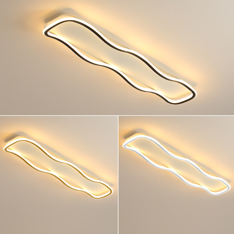 Modern Minimalist Aluminum PVC Corrugated Strip LED Flush Mount Ceiling Light For Living Room