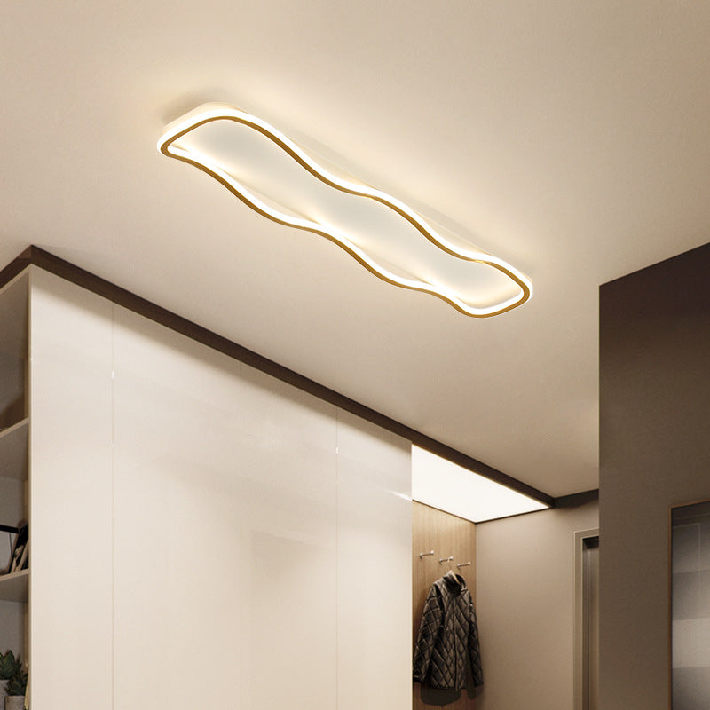 Modern Minimalist Aluminum PVC Corrugated Strip LED Flush Mount Ceiling Light For Living Room
