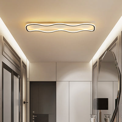 Modern Minimalist Aluminum PVC Corrugated Strip LED Flush Mount Ceiling Light For Living Room