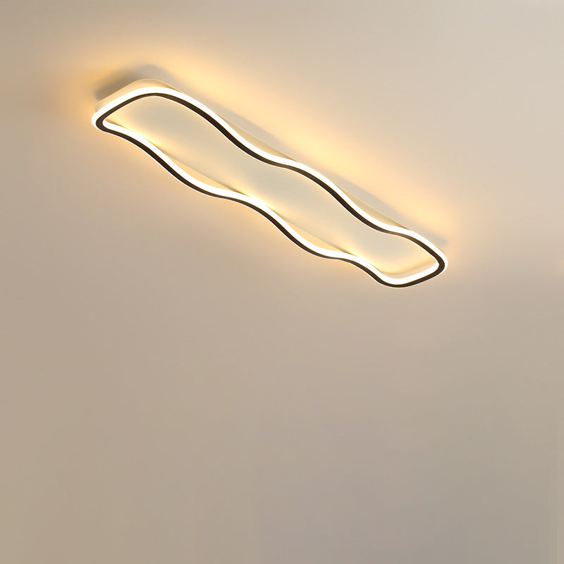 Modern Minimalist Aluminum PVC Corrugated Strip LED Flush Mount Ceiling Light For Living Room