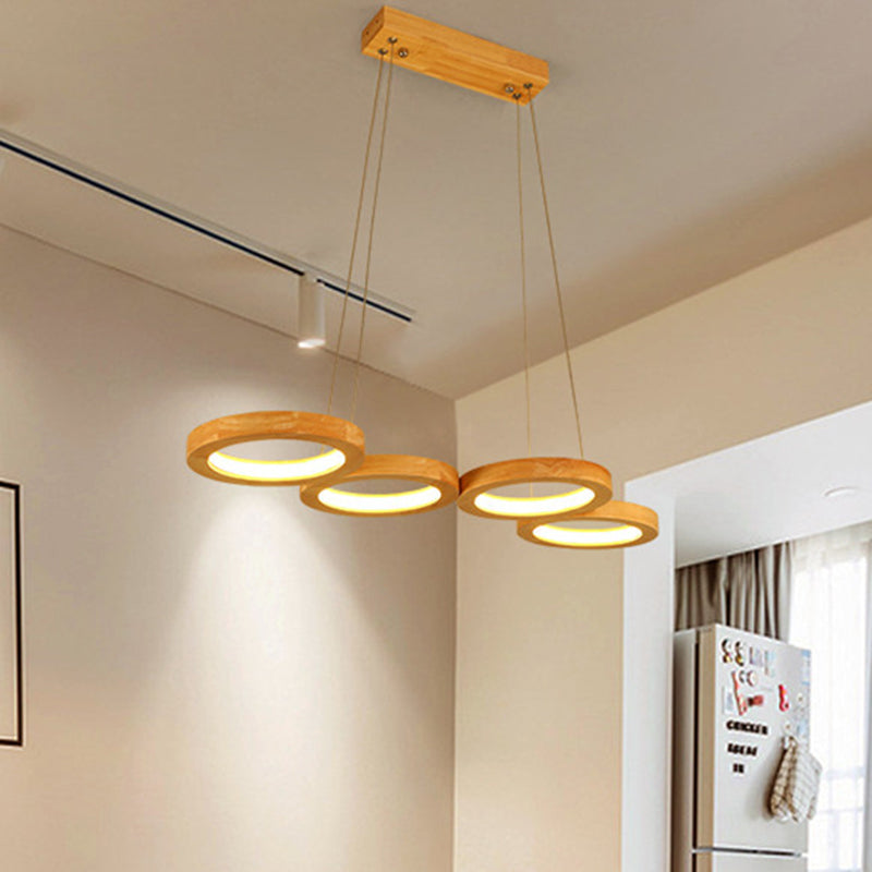Traditioneller japanischer Kronleuchter aus massivem Holz mit geometrischem Kreisring und LED für das Wohnzimmer 