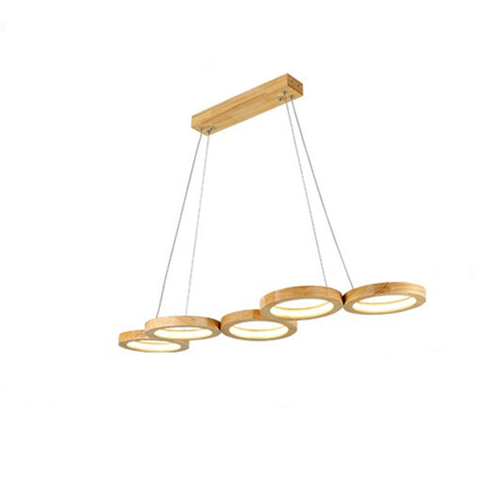 Traditional Japanese Solid Wood Geometry Circle Ring LED Chandelier Island Light For Living Room