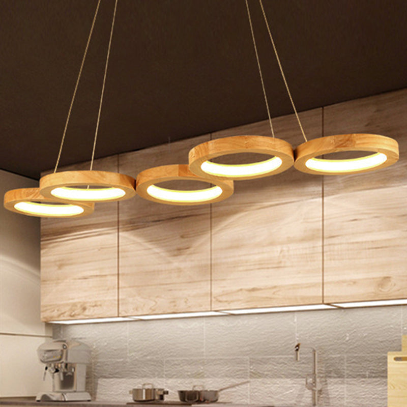 Traditioneller japanischer Kronleuchter aus massivem Holz mit geometrischem Kreisring und LED für das Wohnzimmer 