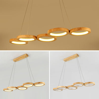 Traditioneller japanischer Kronleuchter aus massivem Holz mit geometrischem Kreisring und LED für das Wohnzimmer 