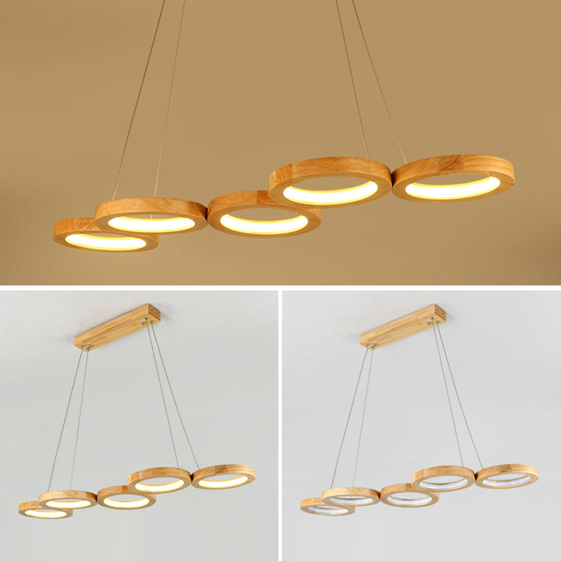 Traditioneller japanischer Kronleuchter aus massivem Holz mit geometrischem Kreisring und LED für das Wohnzimmer 