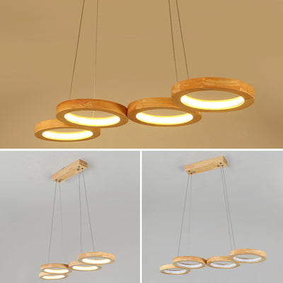 Traditioneller japanischer Kronleuchter aus massivem Holz mit geometrischem Kreisring und LED für das Wohnzimmer 