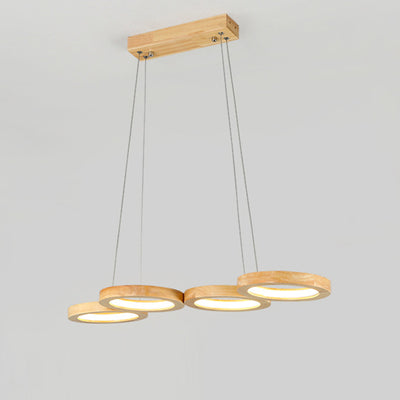 Traditioneller japanischer Kronleuchter aus massivem Holz mit geometrischem Kreisring und LED für das Wohnzimmer 