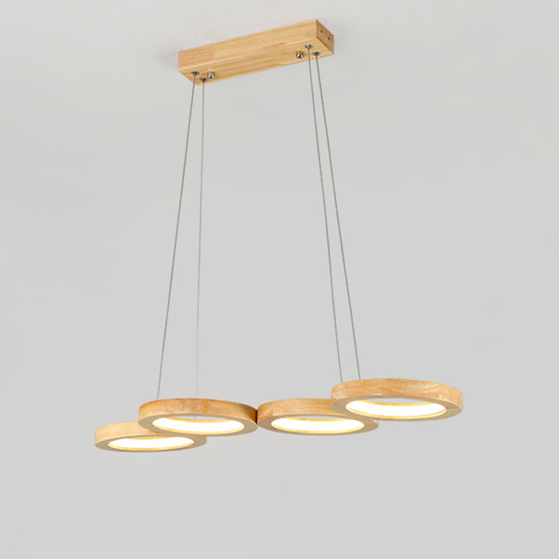 Traditioneller japanischer Kronleuchter aus massivem Holz mit geometrischem Kreisring und LED für das Wohnzimmer 