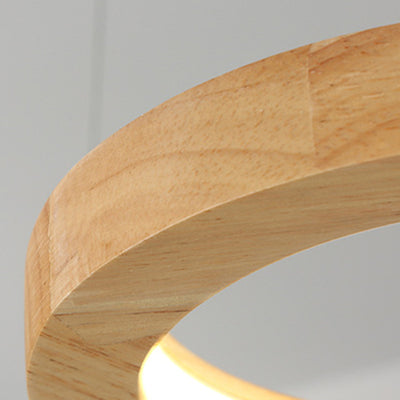 Traditioneller japanischer Kronleuchter aus massivem Holz mit geometrischem Kreisring und LED für das Wohnzimmer 