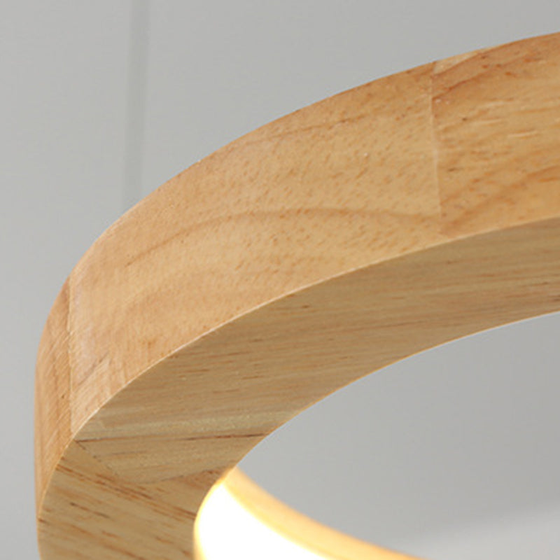 Traditioneller japanischer Kronleuchter aus massivem Holz mit geometrischem Kreisring und LED für das Wohnzimmer 
