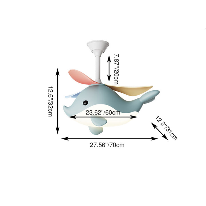 Contemporary Scandinavian Cartoon Whale Plane Iron Acrylic Shade ABS Fan LED Downrods Ceiling Fan Light For Bedroom