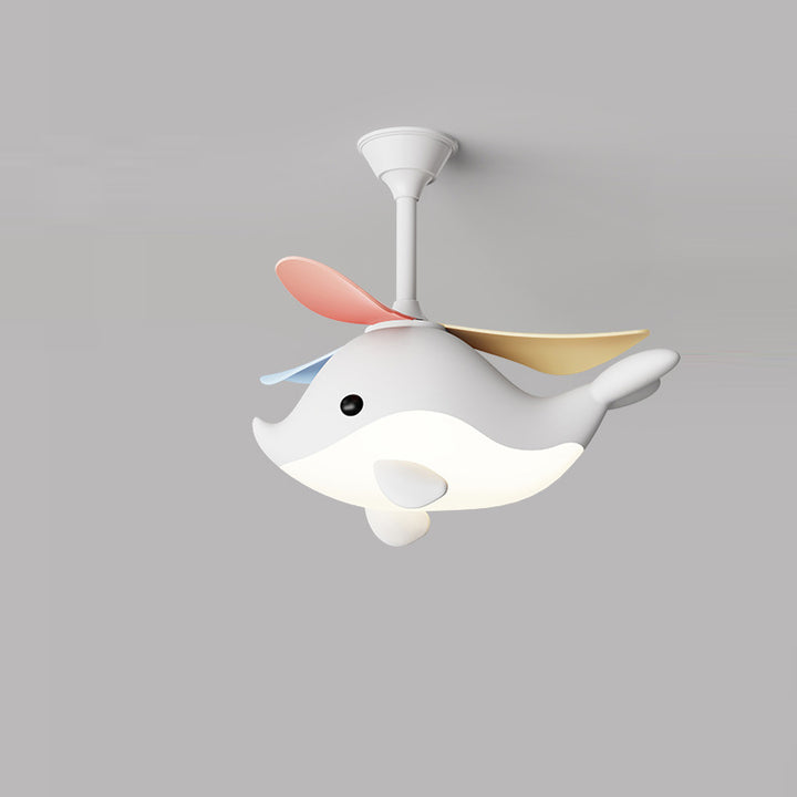 Contemporary Scandinavian Cartoon Whale Plane Iron Acrylic Shade ABS Fan LED Downrods Ceiling Fan Light For Bedroom