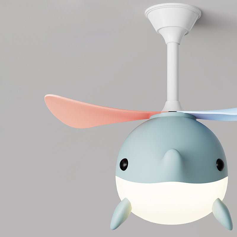Contemporary Scandinavian Cartoon Whale Plane Iron Acrylic Shade ABS Fan LED Downrods Ceiling Fan Light For Bedroom