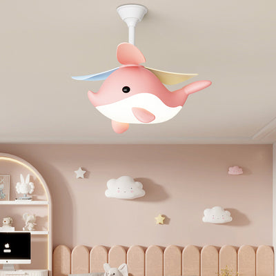 Contemporary Scandinavian Cartoon Whale Plane Iron Acrylic Shade ABS Fan LED Downrods Ceiling Fan Light For Bedroom