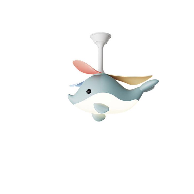 Contemporary Scandinavian Cartoon Whale Plane Iron Acrylic Shade ABS Fan LED Downrods Ceiling Fan Light For Bedroom