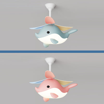 Contemporary Scandinavian Cartoon Whale Plane Iron Acrylic Shade ABS Fan LED Downrods Ceiling Fan Light For Bedroom