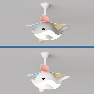 Contemporary Scandinavian Cartoon Whale Plane Iron Acrylic Shade ABS Fan LED Downrods Ceiling Fan Light For Bedroom
