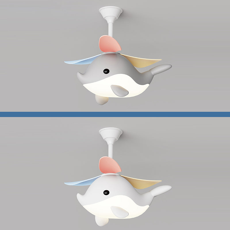 Contemporary Scandinavian Cartoon Whale Plane Iron Acrylic Shade ABS Fan LED Downrods Ceiling Fan Light For Bedroom
