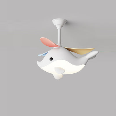 Contemporary Scandinavian Cartoon Whale Plane Iron Acrylic Shade ABS Fan LED Downrods Ceiling Fan Light For Bedroom