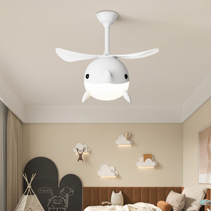 Contemporary Scandinavian Cartoon Whale Plane Iron Acrylic Shade ABS Fan LED Downrods Ceiling Fan Light For Bedroom