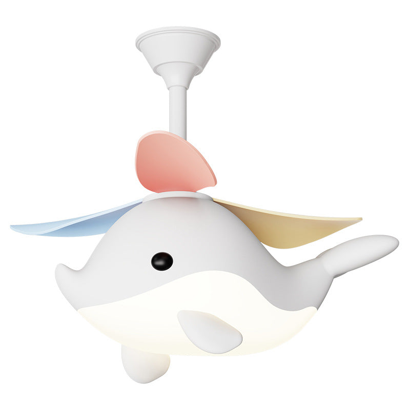 Contemporary Scandinavian Cartoon Whale Plane Iron Acrylic Shade ABS Fan LED Downrods Ceiling Fan Light For Bedroom