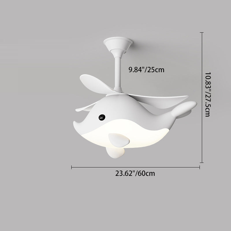 Contemporary Scandinavian Cartoon Whale Plane Iron Acrylic Shade ABS Fan LED Downrods Ceiling Fan Light For Bedroom