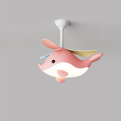 Contemporary Scandinavian Cartoon Whale Plane Iron Acrylic Shade ABS Fan LED Downrods Ceiling Fan Light For Bedroom
