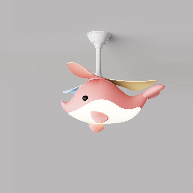 Contemporary Scandinavian Cartoon Whale Plane Iron Acrylic Shade ABS Fan LED Downrods Ceiling Fan Light For Bedroom