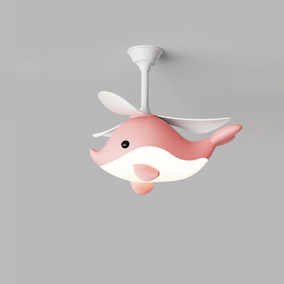 Contemporary Scandinavian Cartoon Whale Plane Iron Acrylic Shade ABS Fan LED Downrods Ceiling Fan Light For Bedroom