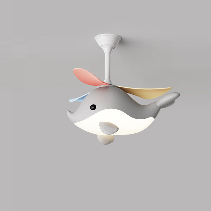Contemporary Scandinavian Cartoon Whale Plane Iron Acrylic Shade ABS Fan LED Downrods Ceiling Fan Light For Bedroom