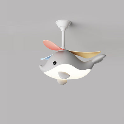 Contemporary Scandinavian Cartoon Whale Plane Iron Acrylic Shade ABS Fan LED Downrods Ceiling Fan Light For Bedroom