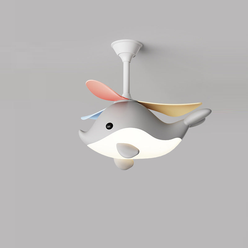 Contemporary Scandinavian Cartoon Whale Plane Iron Acrylic Shade ABS Fan LED Downrods Ceiling Fan Light For Bedroom