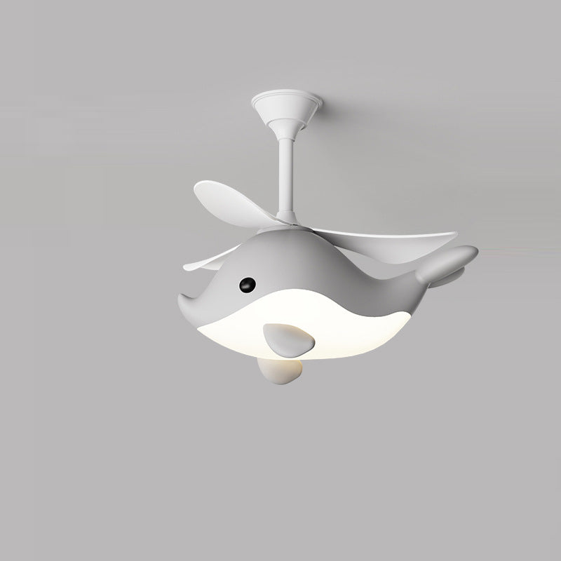 Contemporary Scandinavian Cartoon Whale Plane Iron Acrylic Shade ABS Fan LED Downrods Ceiling Fan Light For Bedroom