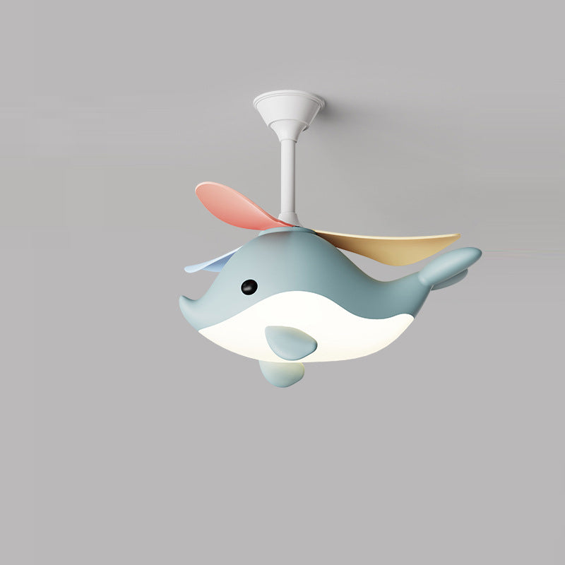 Contemporary Scandinavian Cartoon Whale Plane Iron Acrylic Shade ABS Fan LED Downrods Ceiling Fan Light For Bedroom