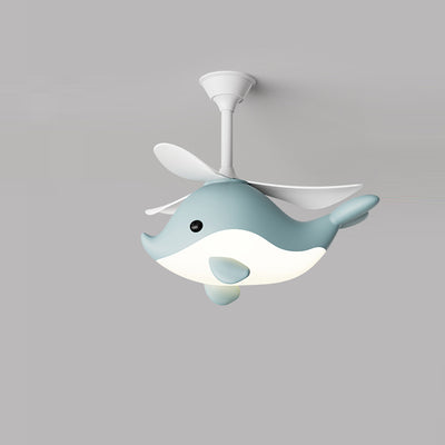 Contemporary Scandinavian Cartoon Whale Plane Iron Acrylic Shade ABS Fan LED Downrods Ceiling Fan Light For Bedroom