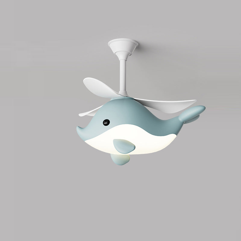 Contemporary Scandinavian Cartoon Whale Plane Iron Acrylic Shade ABS Fan LED Downrods Ceiling Fan Light For Bedroom