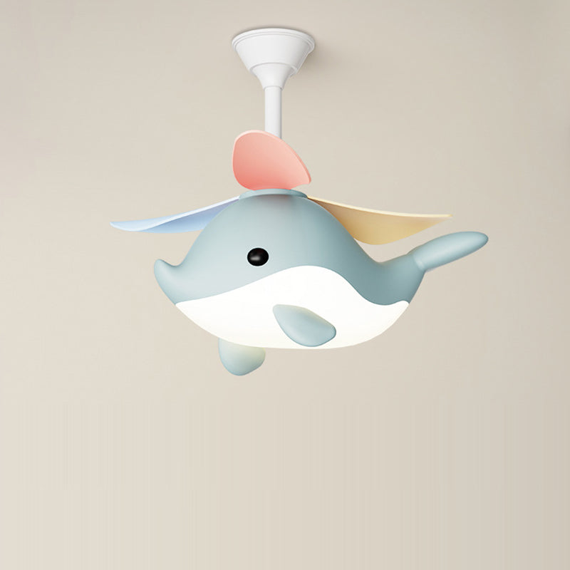 Contemporary Scandinavian Cartoon Whale Plane Iron Acrylic Shade ABS Fan LED Downrods Ceiling Fan Light For Bedroom