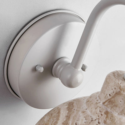 Traditional Japanese Beige Travertine Semicircle Shade Hardware 1-Light Wall Sconce Lamp For Living Room