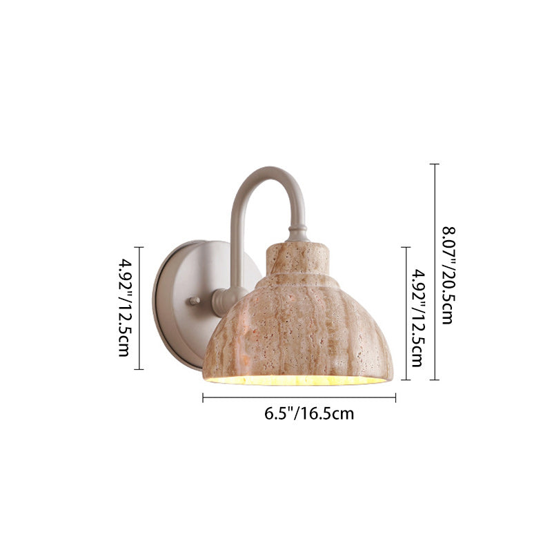 Traditional Japanese Beige Travertine Semicircle Shade Hardware 1-Light Wall Sconce Lamp For Living Room