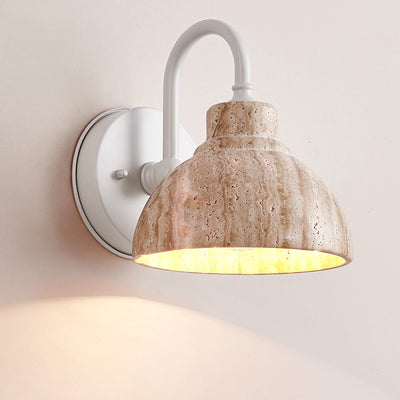 Traditional Japanese Beige Travertine Semicircle Shade Hardware 1-Light Wall Sconce Lamp For Living Room