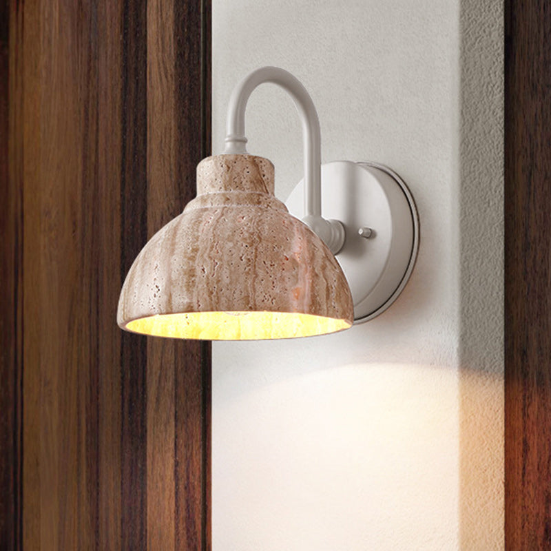 Traditional Japanese Beige Travertine Semicircle Shade Hardware 1-Light Wall Sconce Lamp For Living Room