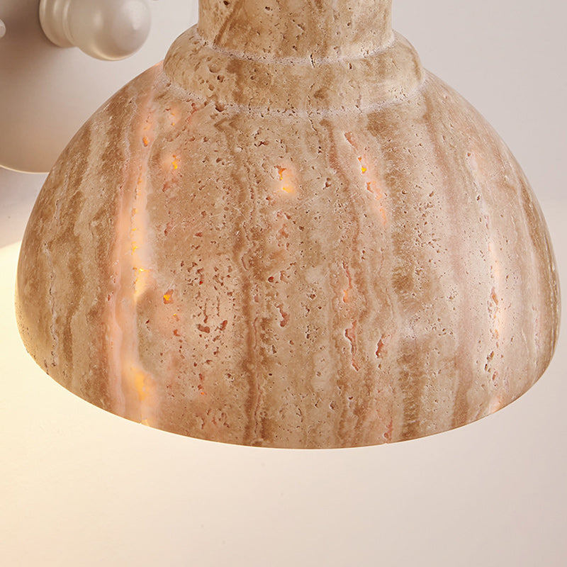 Traditional Japanese Beige Travertine Semicircle Shade Hardware 1-Light Wall Sconce Lamp For Living Room