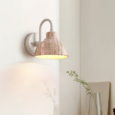 Traditional Japanese Beige Travertine Semicircle Shade Hardware 1-Light Wall Sconce Lamp For Living Room