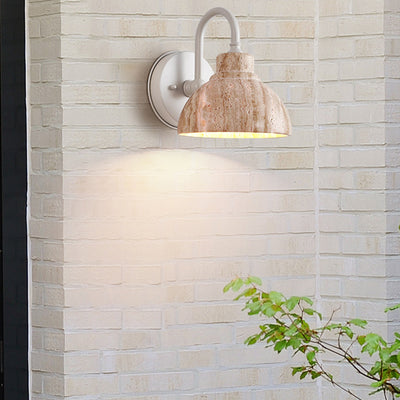 Traditional Japanese Beige Travertine Semicircle Shade Hardware 1-Light Wall Sconce Lamp For Living Room
