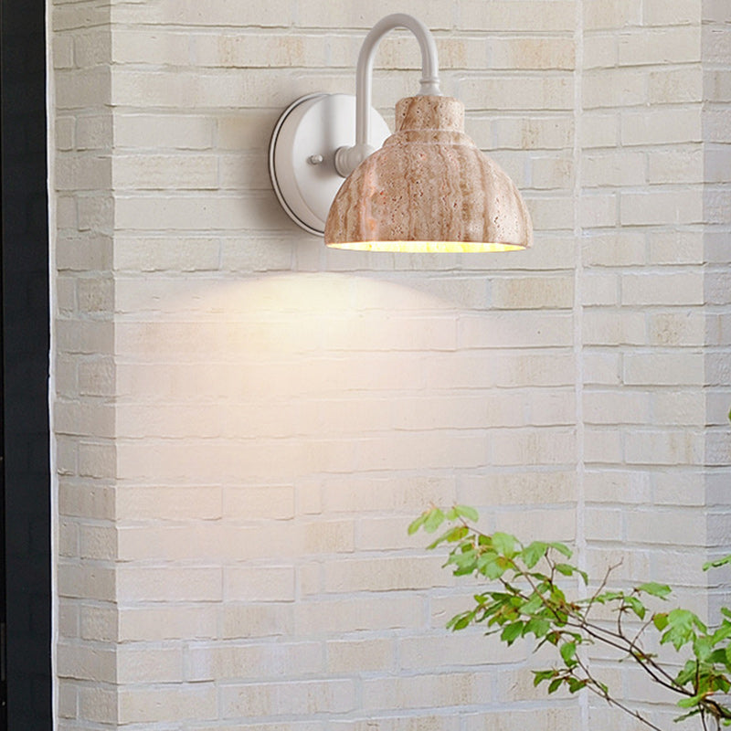 Traditional Japanese Beige Travertine Semicircle Shade Hardware 1-Light Wall Sconce Lamp For Living Room