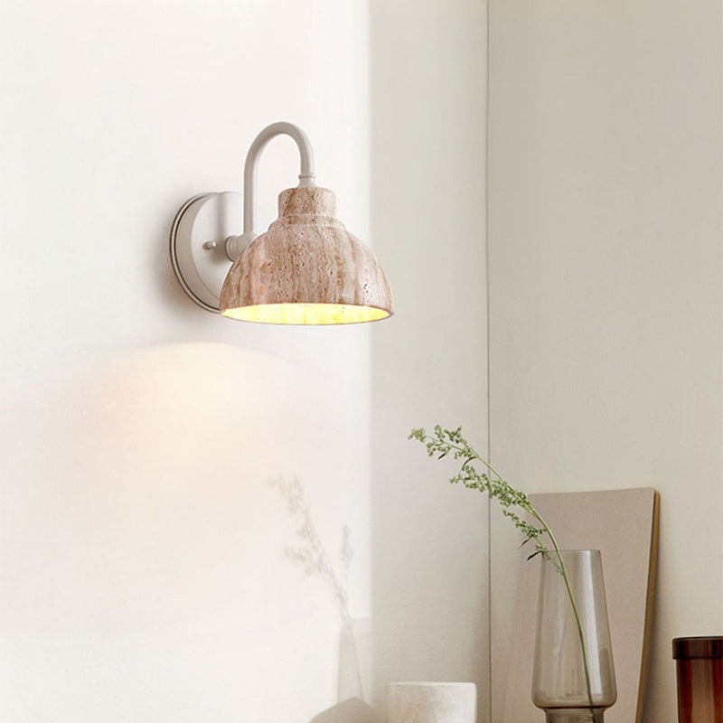 Traditional Japanese Beige Travertine Semicircle Shade Hardware 1-Light Wall Sconce Lamp For Living Room
