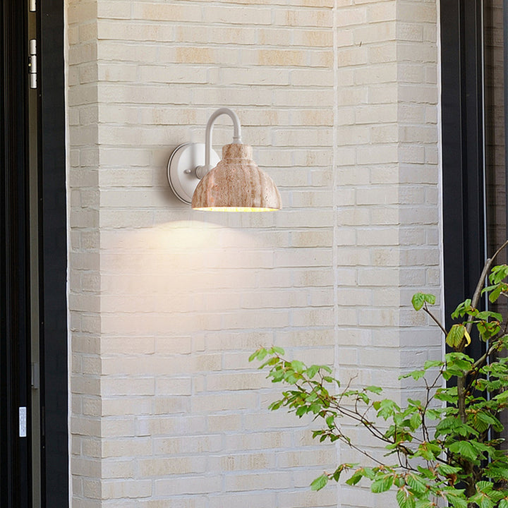 Traditional Japanese Beige Travertine Semicircle Shade Hardware 1-Light Wall Sconce Lamp For Living Room