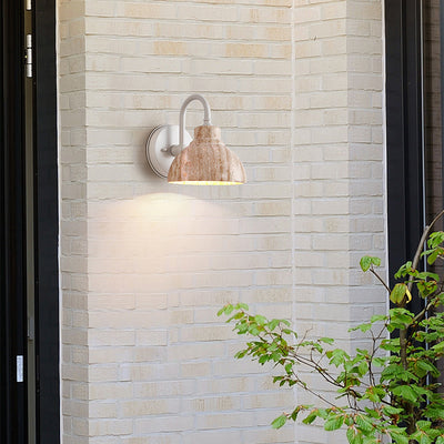 Traditional Japanese Beige Travertine Semicircle Shade Hardware 1-Light Wall Sconce Lamp For Living Room