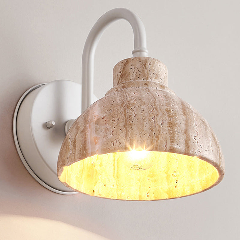 Traditional Japanese Beige Travertine Semicircle Shade Hardware 1-Light Wall Sconce Lamp For Living Room
